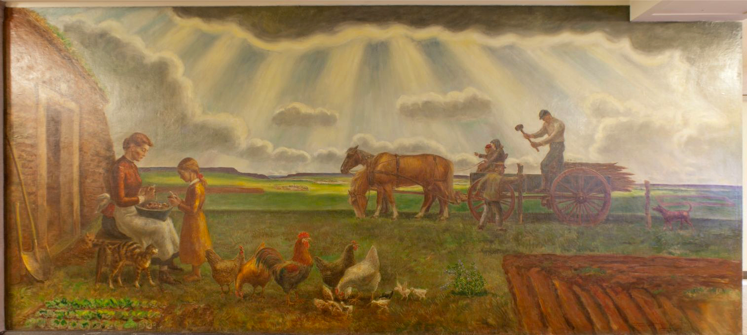 The Homestead and the Building of the Barbed Wire Fences mural by John Steuart Curry.